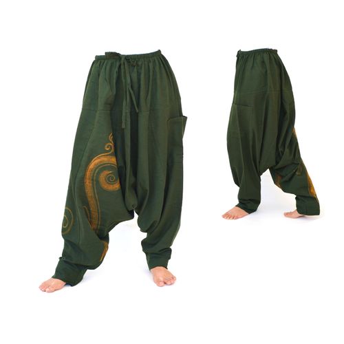 Siamrose Harem Pants Women Men, Drop Crotch Pants, Aladdin Pants, Yoga Pants, Boho Pants, One Size, Green