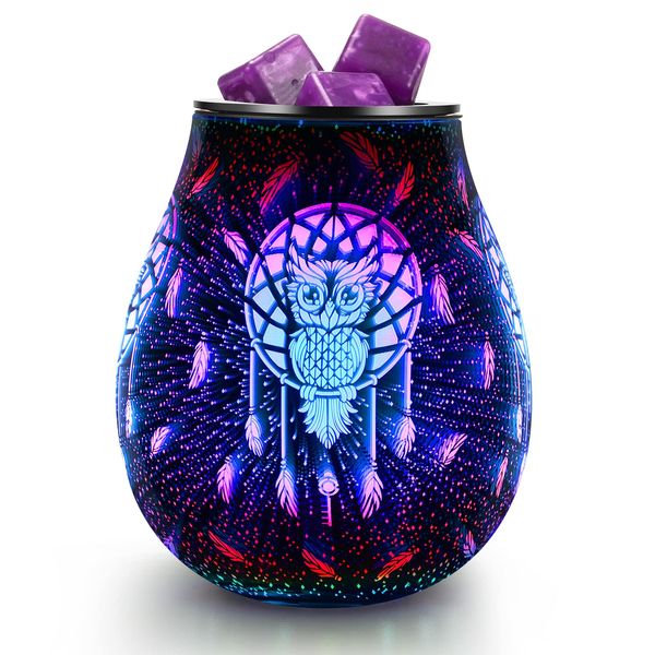 inrorans 3D Glass OWL Electric Wax Burner Wax Melter for Scented Wax Scented Wax Warmer Night Light for Home Decor…