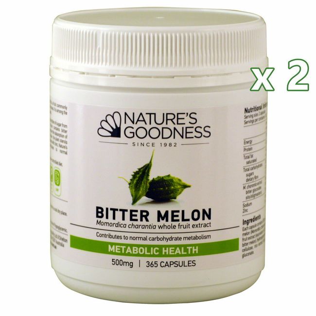 2 x Nature's Goodness Bitter Melon 500mg 365 Capsules Natures Bittermelon