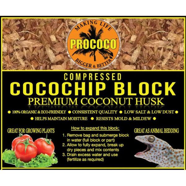 Prococo COCO CHIP - Single block Coco Husk | Organic Coir - Reptile Plants soil