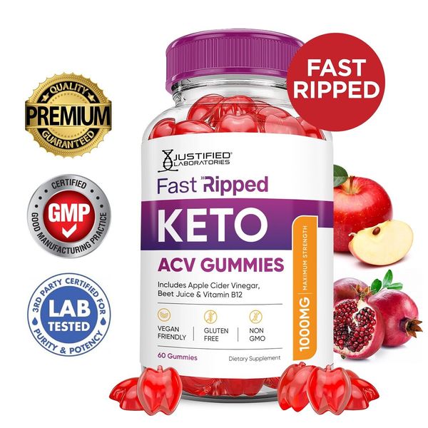 Fast Ripped Keto ACV Gummies 1000MG Apple Cider Vinegar 60 Gummys