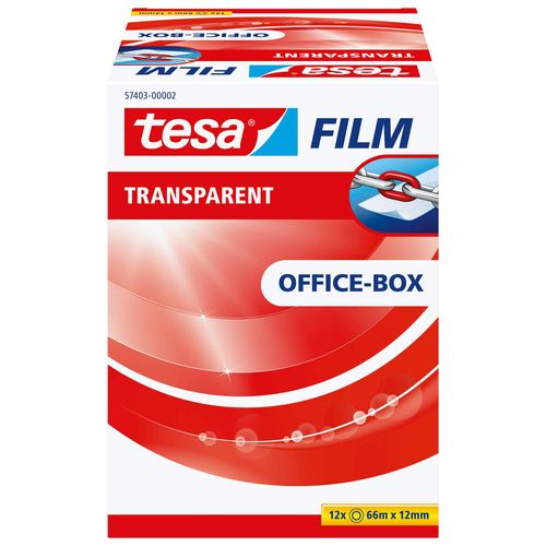 tesafilm transparent Self-Adhesive Tape - High Age and Tear-Resistance - Office Tape with Strong Adhesion, 66 m x 12 mm - Pack of 12