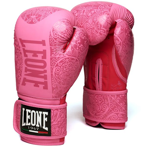 LEONE GN070 1947 Unisex New Maori Boxing Gloves, Synthetic Leather, Velcro Closure, Maori Pattern Design, Size Smaller, 10 oz, 10 M / Pink