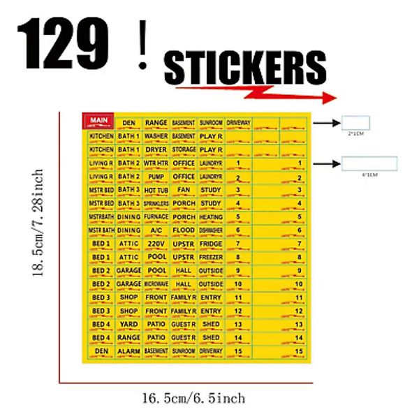 129 Waterproof Fuse Box Stickers Durable Circuit Breaker Labels Yellow US SELLER