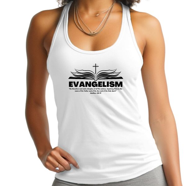 Womens Fitness Tank Top Graphic T-shirt, Evangelism - Go Therefore - White / S