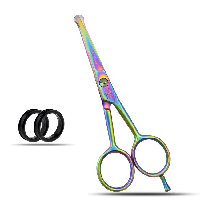 wishbeauty Hairdressing Scissors Kids Safety Round Tips and Curved Hair Scissors Children Haircut Scissors Hair Trimming Scissors Professional Salon Barber Scissors for Baby (Rainbow 4.5" Scissors)