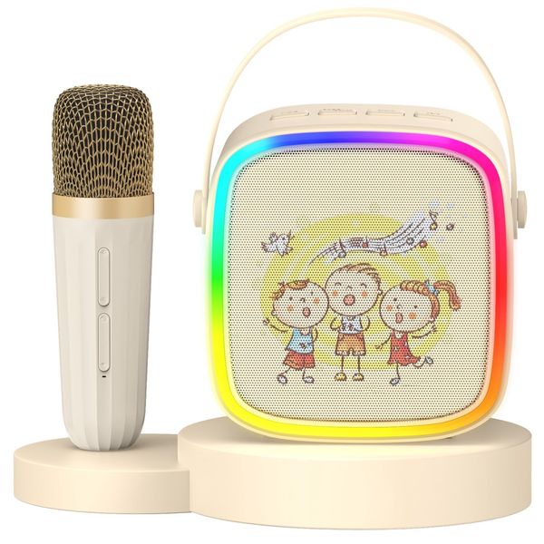 HWWR Karaoke Machine for Kids, Mini Portable Bluetooth Speaker with Microphone & LED Lights for Home Party, Toys for Girls Boys, Christmas Brithday Gift for Kids 3 4 5 6 7 8 9 10 11 12+ Years Old