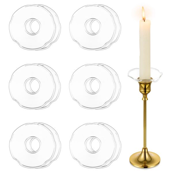 Hewory Glass Bobeches for Candlesticks, 12 Pcs Glass Candle Drip Catcher Candle Wax Protectors, Glass Candlestick Holders for Tapered Candles Church Candles Living Room Decor Home, Scallop, Clear