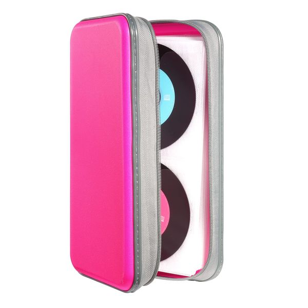 DVSICK 96 Capacity Pink Plastic CD/DVD Case Holder, Portable CD Organizer Wallet, Protective DVD Storage