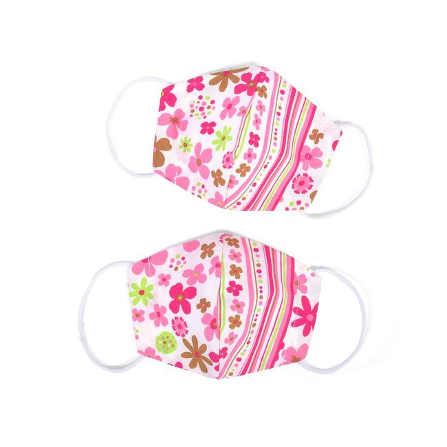 COLORFUL CANDY STYLE N5326462 Mask, For Kids, Girls, Antibacterial, Fabric, Elementary School Students, Pollen, Set of 2, Scandinavian Flower Park (Broadground/Pink)