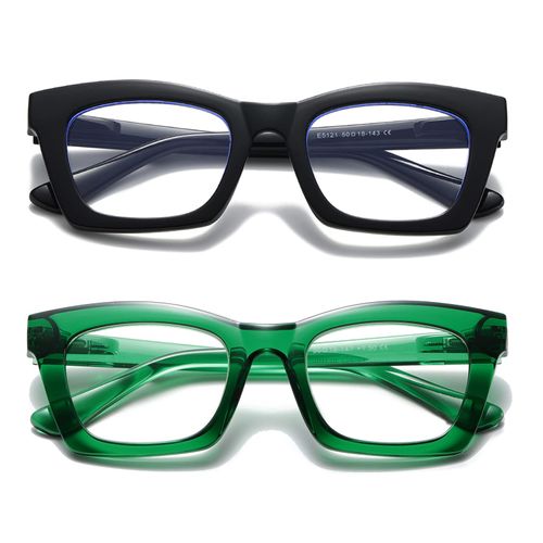 Hubeye 2 Pack Oprah Style Reading Glasses for Women Blue Light Blocking Oversized Square Spring Hinge Computer Readers 1.25