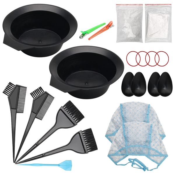 AHIER 23 Packs Hair Dye Coloring Kit, Include hair Dye Brush and Bowl Set, Hair Highlight Cap Kit, Ear Cover, Gloves, Shawl, Shower Cap for DIY Salon Hair Coloring Dye Tools