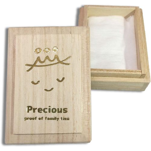 Belly Button Case (Paulownia Box Square Shape), Naming Sticker, Stylish Organza White Bag, Simple Wrapping, Family Bonds (Precious Gold)