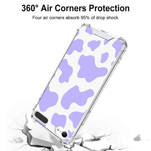 OOK Compatible with iPod Touch5/6/7 Generation Case Ring Holder for Girls Woman,Soft TPU Bumper PC Back Shockproof Protective Case-Purple Cow Print