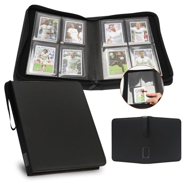 Binder for Toploader, HYMENEX Card Storage for Top Loader Holds 96 Cards, 4 Pocket Card Binder for TopLoader for Trading Cards 3" x 4" Rigid Card Holders and Sports Cards - Classic Black