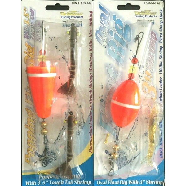 Popping & Oval Float Float rigs. W/ 3.5"-2 & 3"-1 Weighted Tough Tail Shrimps