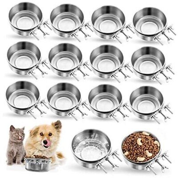 14 Pcs Pet Dog Food Water Bowl Hanging Stainless Steel Bowls with Clamp