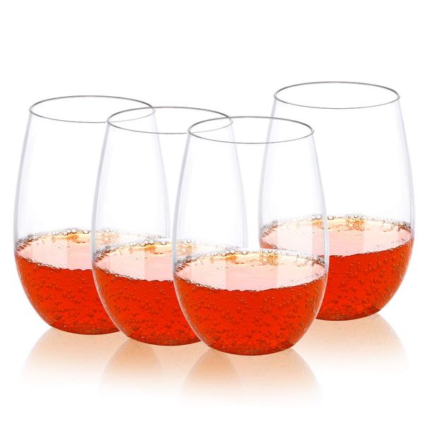 QHYK 4PCS Saftgläser, Unzerbrechlich Bruchfeste Stemless Wassergläser, BPA frei, Wiederverwendbare Plastikbecher für Parteien, Hochzeiten, Outdoor-Aktivitäten, Crystal Clear-453ml