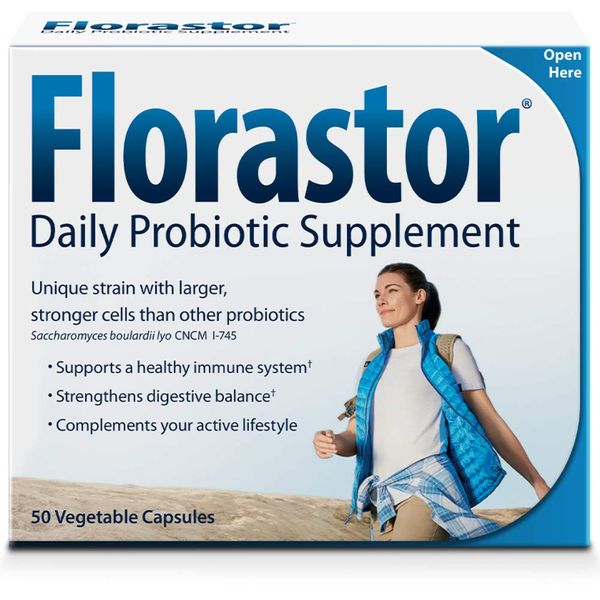 Florastor Daily Probiotic Supplement for Women and Men, Proven to Support Digestive Health, Saccharomyces Boulardii CNCM I-745 (50 Capsules)