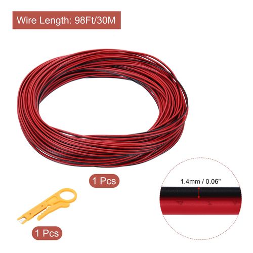 MECCANIXITY 26AWG 2-Conductor Electrical Wire, Tinned Copper 98Ft/30M Long Red Black Flexible Extension Cord 300V Parallel Wire with Wire Stripper for LED RGB Cable, DIY Model