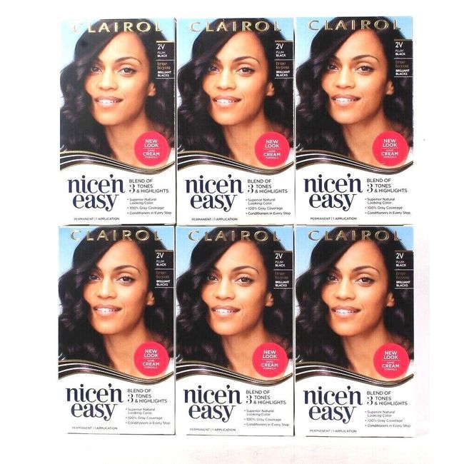 6 Boxes Clairol Nice N Easy 2V Plum Black Permanent Hair Color Cream