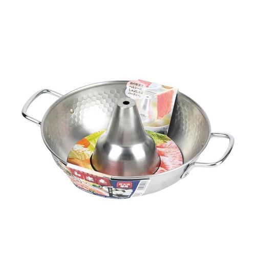 JapanBargain, Authentic Japanese Shabu Shabu Hot Pot, Stainless Steel with Chimney, Traditional Hotpot Pan, Made in Japan, 26 cm, 2-Pack