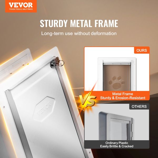 Pet Door for Wall with Lock and 3 Magnetic Flap System Metal Frame Large