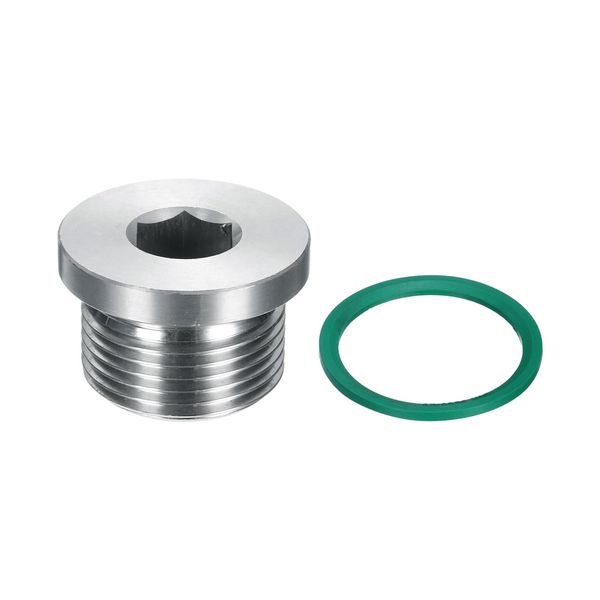 sourcing map G3/4 Inner Hex Head Pipe Fitting Plug, Universal 304 Stainless Steel Thread Socket Plug with Green O-Ring for Terminate Pipe Ends or Replacement Drains