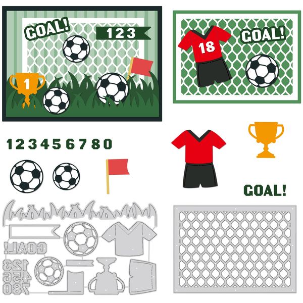 BENECREAT 2pcs Football Carbon Steel Cutting Dies Stencils, Turf Soccer Goal Trophy Metal Embossing Stencil for DIY Scrapbooking Album Paper Cards Decorative Craft