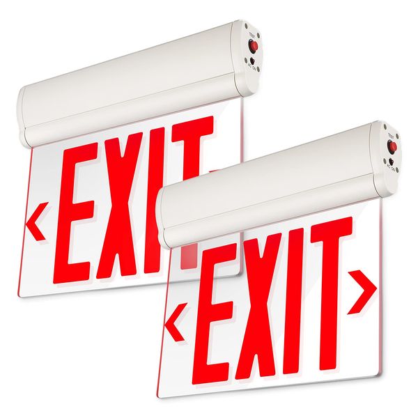 LEONLITE Red Emergency Exit Sign, UL 924, LED Edge Lit Exit Sign, Hardwired Exit Lights with Battery Backup, Double Sided, Rotating Acrylic Clear Panel, Top/Side/Wall Mount, AC 120/277V, Pack of 2