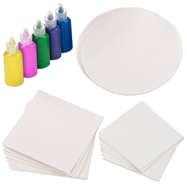 Creative Kids Spin & Paint Refill Pack - 8 x Large Cards - 8 x Small Cards - 4 x Round Cards - 5 Bottles Of Colored Paint