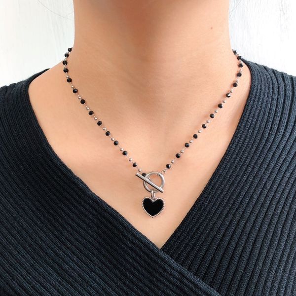 Surgical Steel Onyx Heart Black Chain Choker Necklace