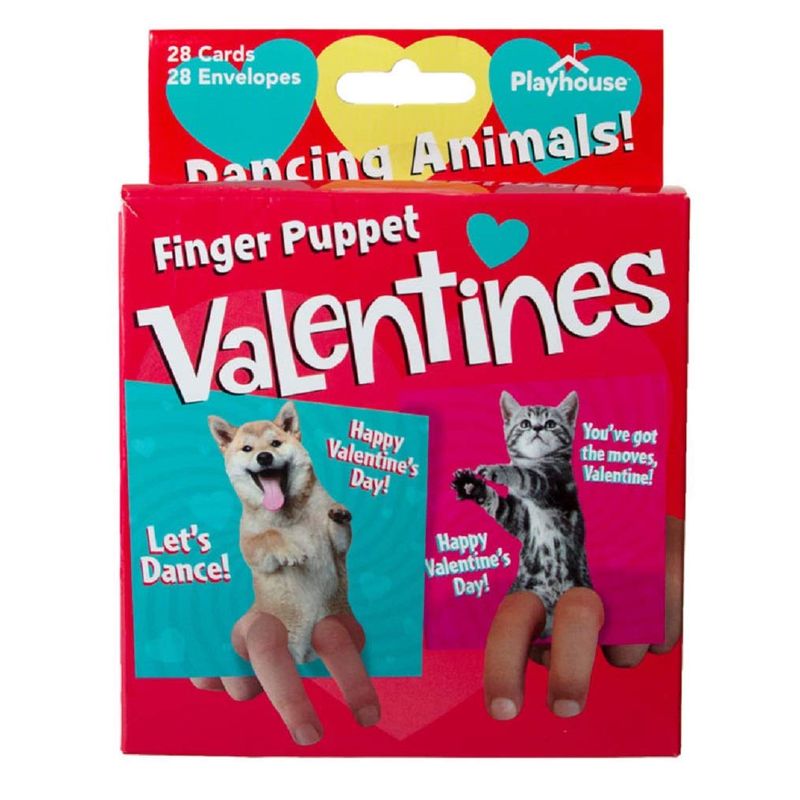 Playhouse Dancing Animals Finger Puppets 28 Card Valentine Exchange Box ...