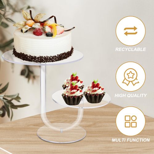 CECOLIC 2 Tier Clear Cake Stand Acrylic Cupcake Display Holder Dessert Pastry Tower for Weddings, Birthdays, Anniversaries, Baby Showers, Afternoon Tea Parties Décor (10 Inches)