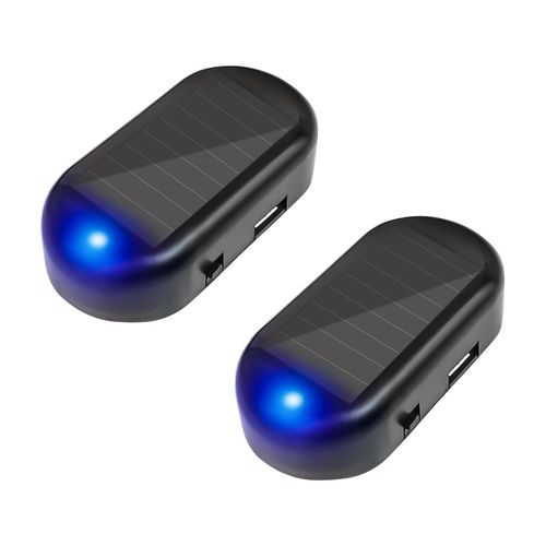 2PCS Car Solar Power Simulated Dummy Alarm, Anti-Theft LED Flashing Security Light Fake Lamp, Auto Warning Interior Safety Lights with USB Charger Port, Car Accessories for Most Cars (Blue/2PCS)