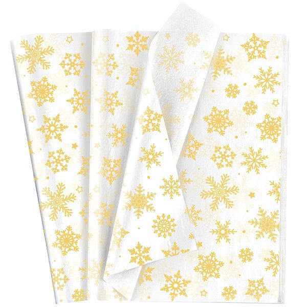 White and Gold Snowflake Tissue Paper Sheet Gift Wrapping,Topeedy 50 Sheets 35 * 50cm Gold Tissue Paper for Packing Christmas Present Weeding Birthday Gift Boxes or DIY Art Crafts-Snowflake