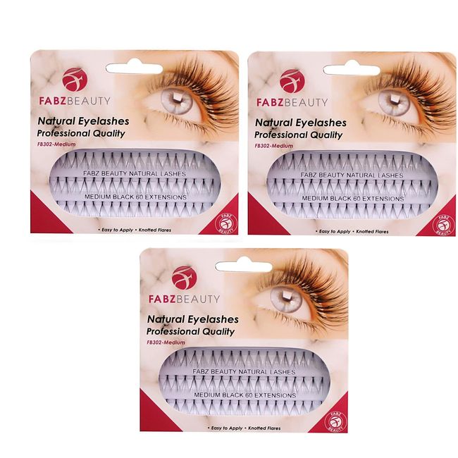 Individual False Eyelashes Flare Cluster Lash Extensions Knotted Lashes (Pack of 3 - Medium 10mm)