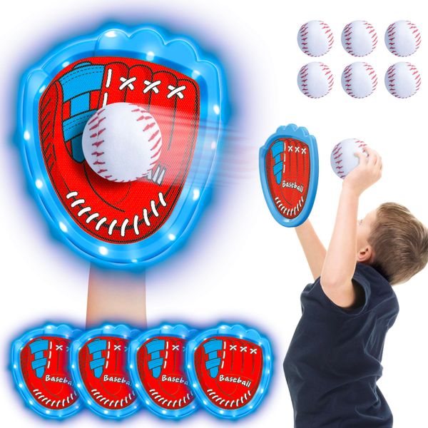 BBGISHO Light-Up Toss and Catch Ball Game Outdoor Toys for Kids, Games Beach Toys Pool Toys Outdoor Yard Games for Kids Boys Ages 4-8, Glow in The Dark Outdoor Game for Kids 4-8 8-12 (Baseball B)