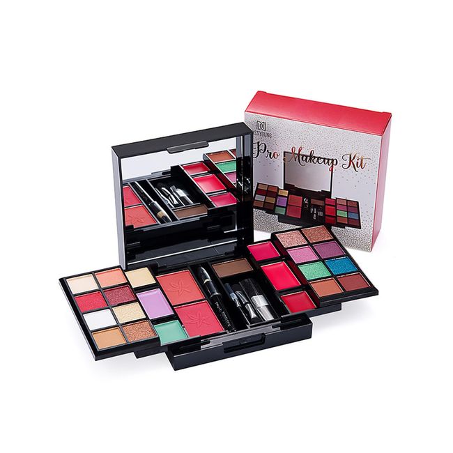 Joyeee Lidschatten-Palette, Make-up-Palette, 25 Farben, matt, schimmernd, Lipgloss, Augenbrauen, Puder, Rouge-Pinsel