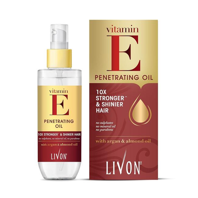 Livon Vitamin E Penetrating Serum Oil For Stronger & Shinier Hair |Enriched With Argan & Almond Oil | No Sulphate Parabens and Mineral Oil | No Weigh Down | Satin Shine | Perfect Manageability - 100ml