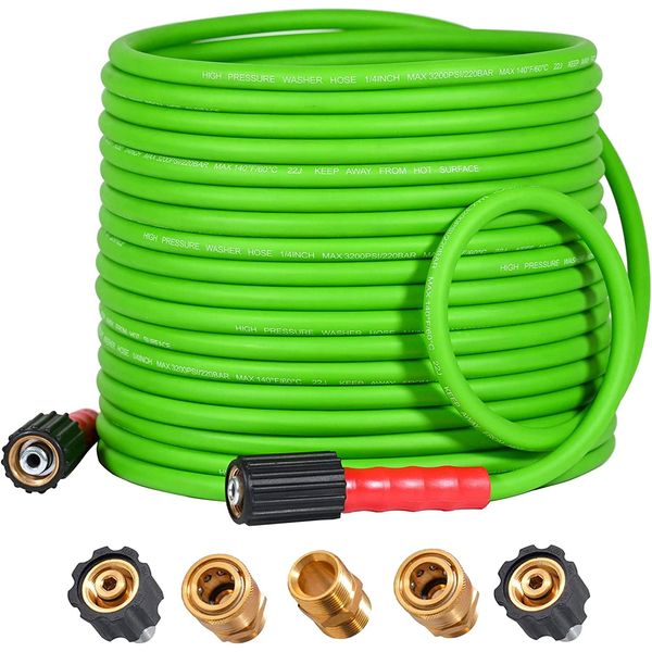 Super Flexible Pressure Washer Hose 50FT X 1/4", Kink Resistant Real 3200 PSI He