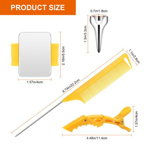 Coldairsoap 17 Pieces Hair Parting Tools Set, Included 8P Hair Parting Ring 2P Metal Rat Tail Comb 6P Hair Sectioning Clip with 1P Magnetic Wrist Sewing Pin Holder for Braiding (Yellow)