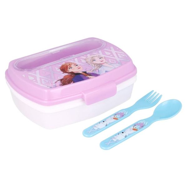 OM SUPPLIES Frozen Cartoon Characters Children Lunch Sandwich Box Container with Plastic Spoon and Fork, Great for School or Picnic (Frozen)