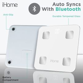 iHome Smart Scale - Digital with BT Connectivity & LED Display - White