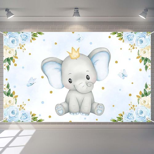 Joliaco Elephant Baby Shower Backdrop for Boy Blue Floral Elephant Baby Photography Background Little Peanut Baby Shower Party Cake Table Decorations Banner (Blue, 6x3.6ft)
