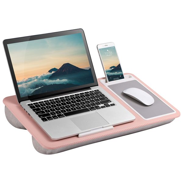 LAPGEAR Home Office Lap Desk with Device Ledge, Mouse Pad, and Phone Holder - Pink - Fits up to 15.6 Inch Laptops - Style No. 91584