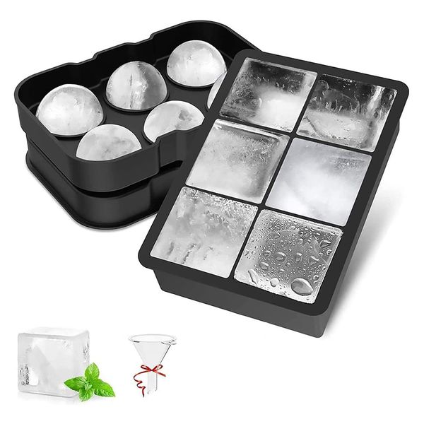 Silikon Eiswürfelform Eiskugelform Groß Eiswürfel - LUCKEA Eiswürfelbehälter 6-Fach 2-Set Ice Cube Tray, BPA Frei, für Gekühlte Getränke, Whisky und Cocktails