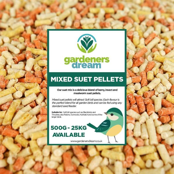 GardenersDream Mixed Suet Pellets | Garden Wild Bird Food Mix | Nutritious and Healthy Feed Mixture | Insect, Berry & Mealworm Pellet| Contains Essential High Energy Vitamins and Minerals (12.5kg)