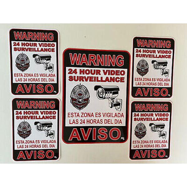 SECURITY SIGN 10 INCHES LARGE AVISO STICKER 5 LOT 24 Hr STICKER ALARM DECAL