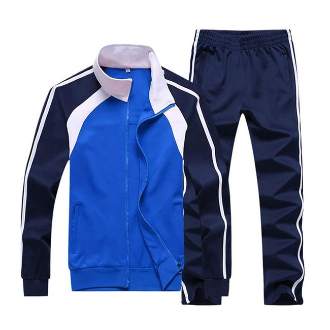 Sun Lorence Men's Athletic Running Tracksuit Set Casual Full Zip Jogging Sweat Suit Blue M